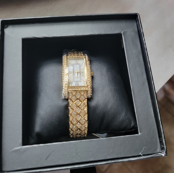 Adee Kaye Beverly Hills White Crytal Yellow Gold Watch - Picture 7 of 11